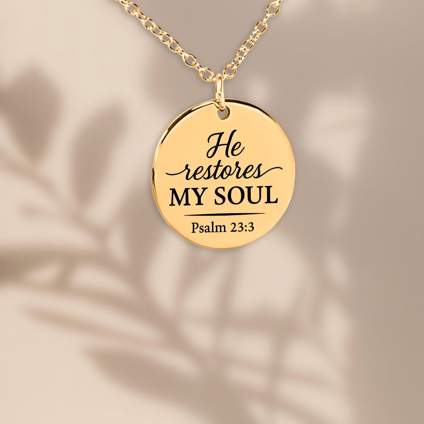 Psalm 23:3 Coin Pendant Necklace – Engraved Christian Jewelry
