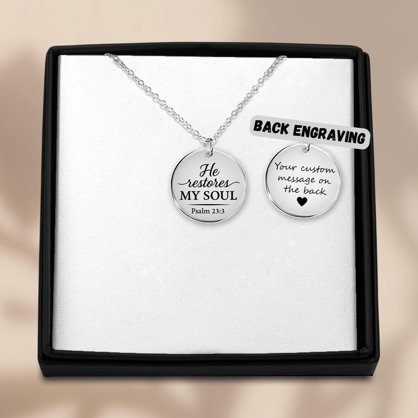 Psalm 23:3 Coin Pendant Necklace – Engraved Christian Jewelry