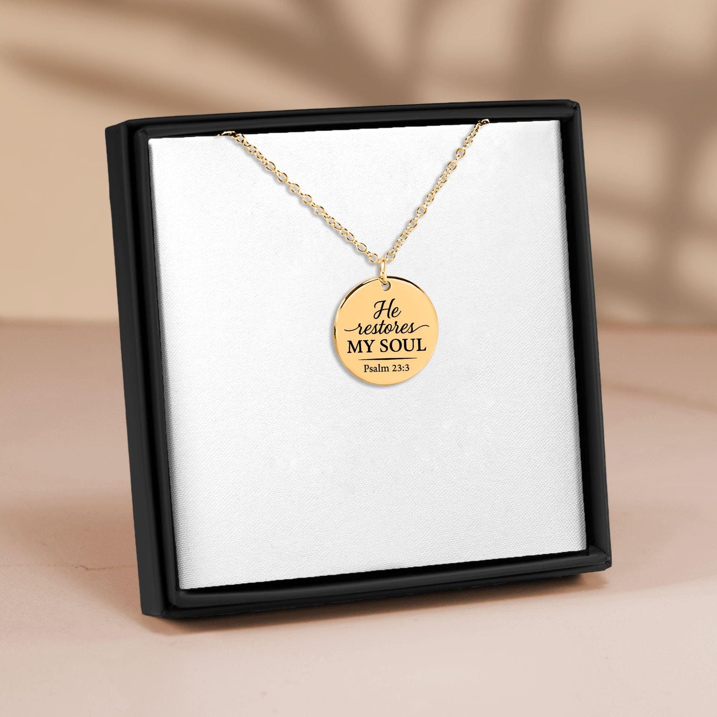Psalm 23:3 Coin Pendant Necklace – Engraved Christian Jewelry
