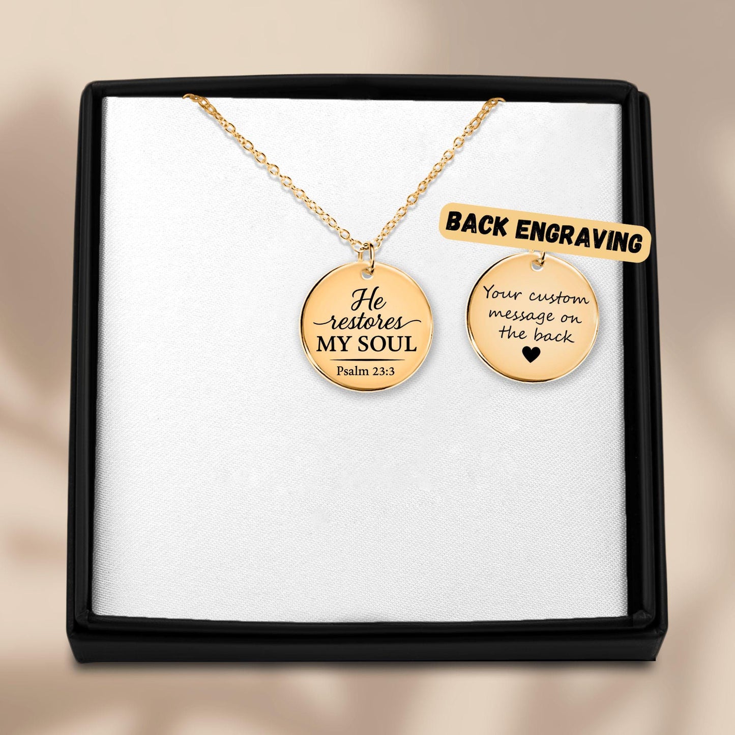 Psalm 23:3 Coin Pendant Necklace – Engraved Christian Jewelry