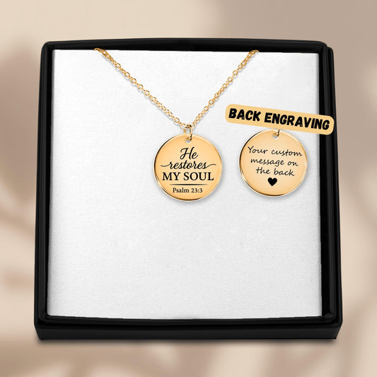 Psalm 23:3 Coin Pendant Necklace – Engraved Christian Jewelry