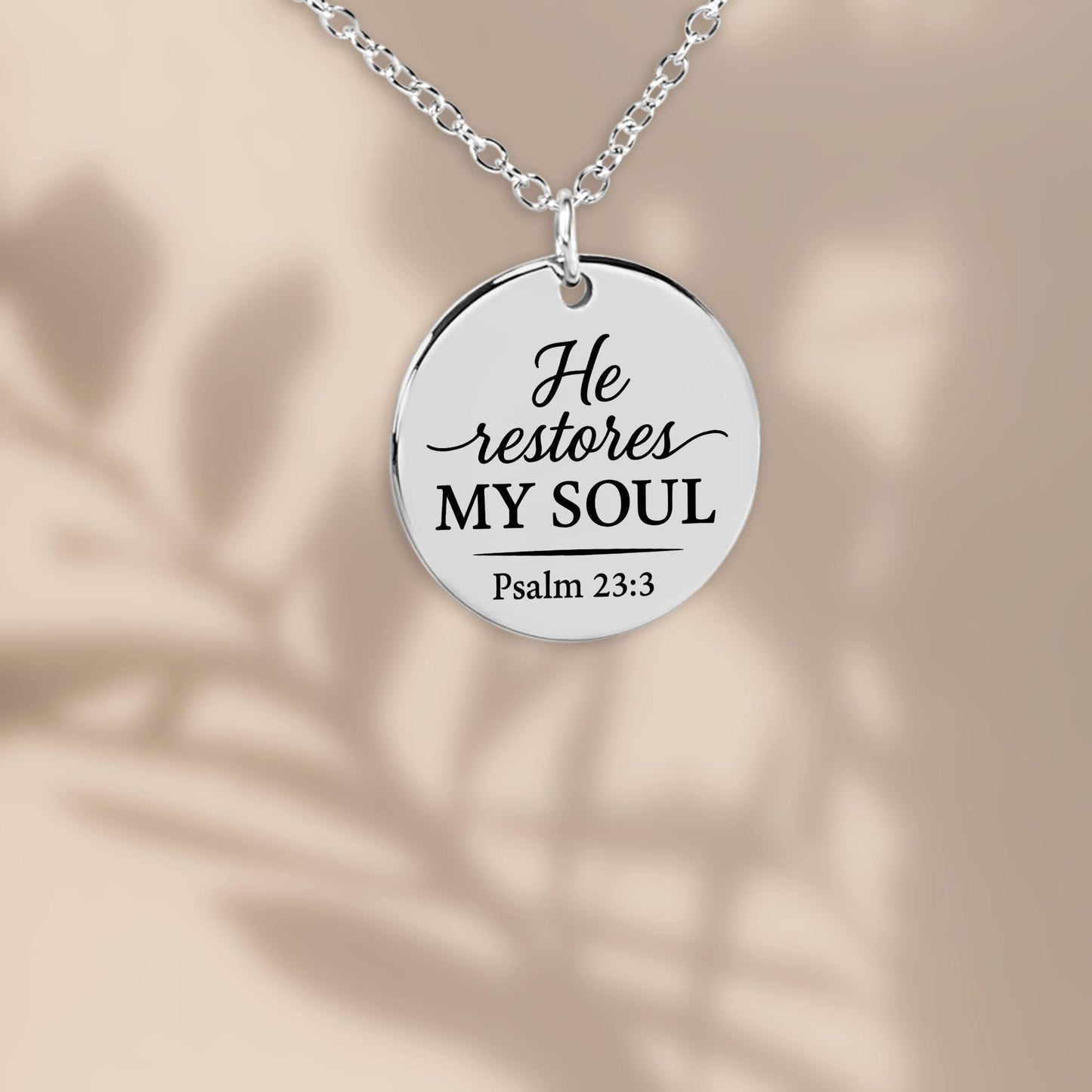 Psalm 23:3 Coin Pendant Necklace – Engraved Christian Jewelry