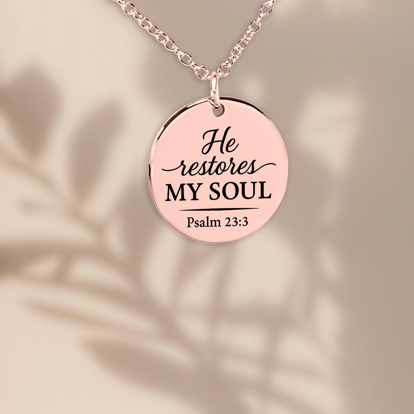 Psalm 23:3 Coin Pendant Necklace – Engraved Christian Jewelry
