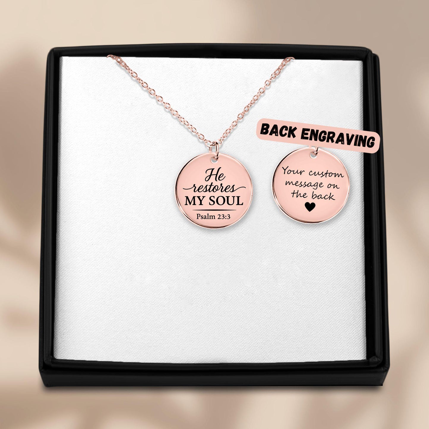 Psalm 23:3 Coin Pendant Necklace – Engraved Christian Jewelry