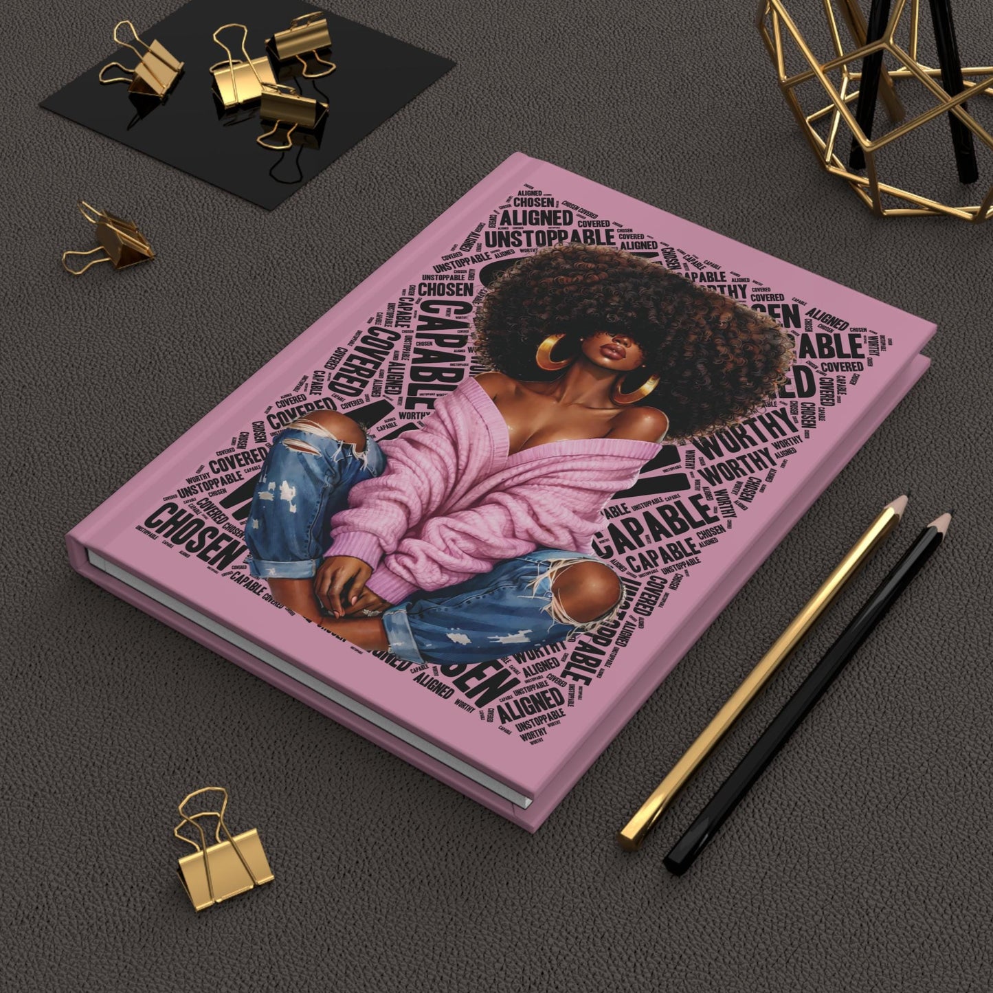 Afro Chic Woman Journal | Hardcover Notebook, Inspirational Word Collage